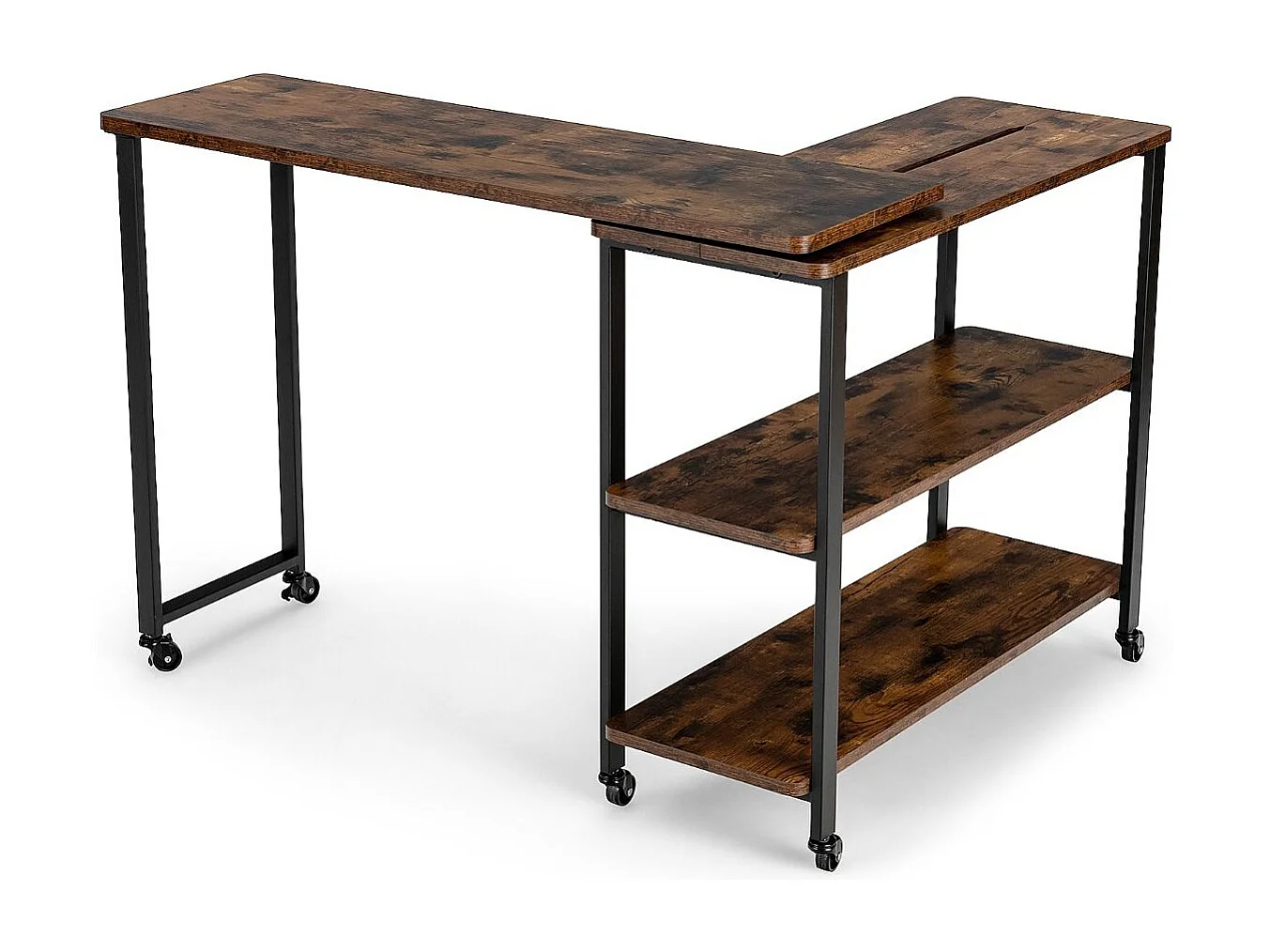 Beistelltisch Holz Couchtisch L-Form Tischplatte 360° drehbar 3 Ebenen Wohnzimmertisch Vintage 101 x 82,5 x 72,5 cm