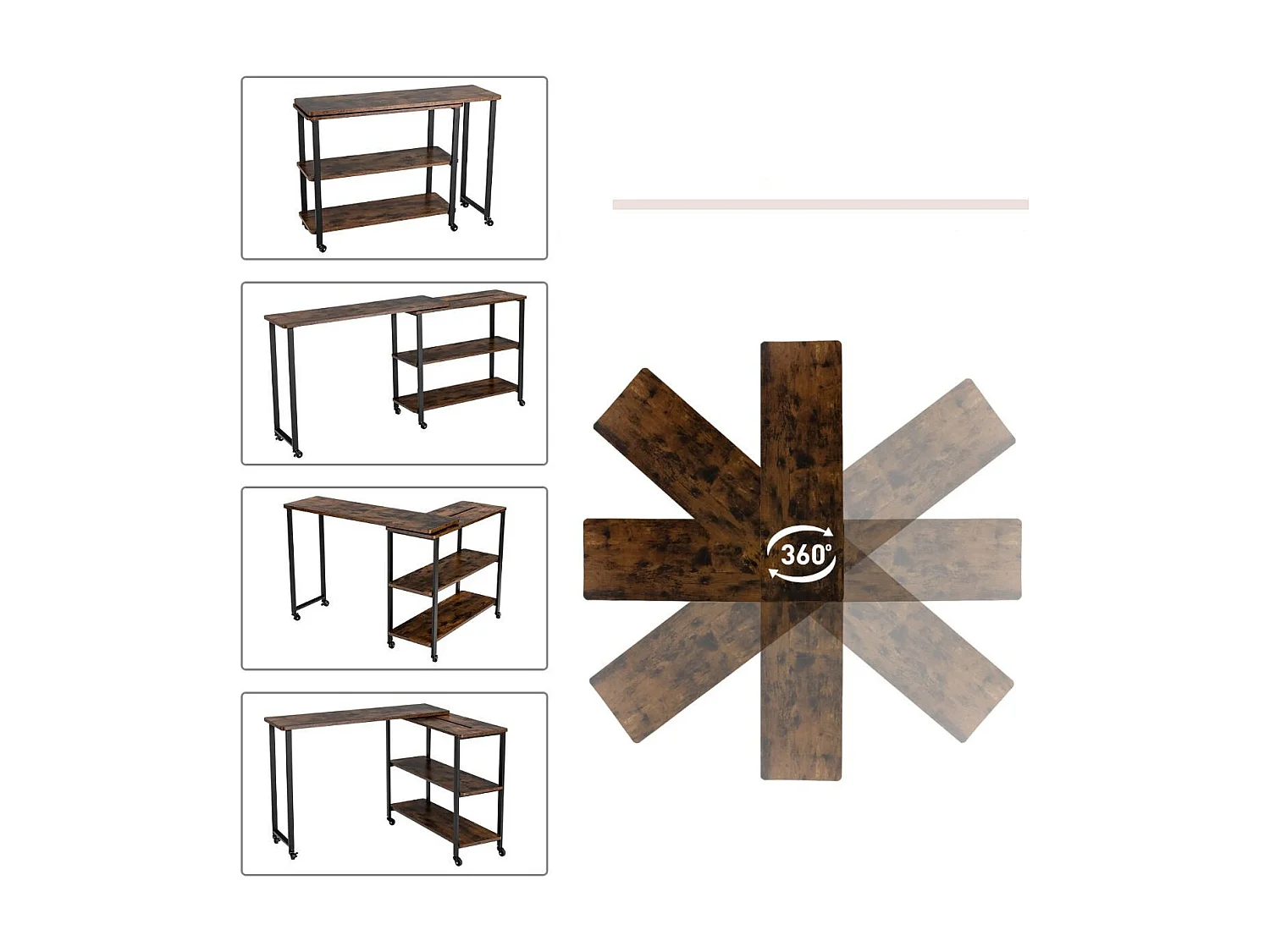 Beistelltisch Holz Couchtisch L-Form Tischplatte 360° drehbar 3 Ebenen Wohnzimmertisch Vintage 101 x 82,5 x 72,5 cm