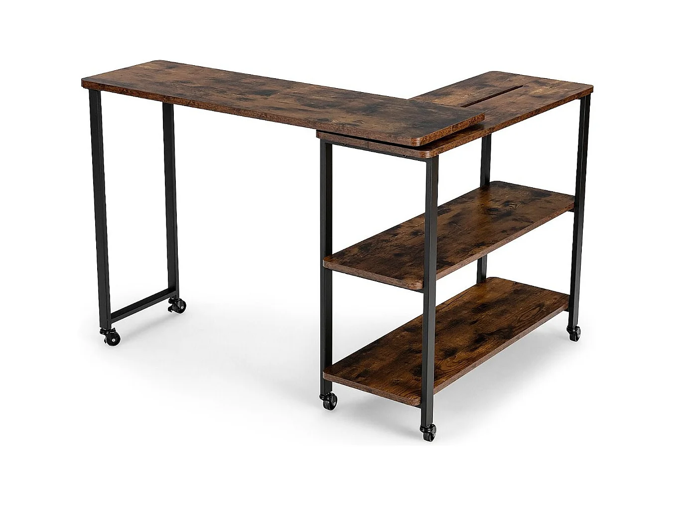 Beistelltisch Holz Couchtisch L-Form Tischplatte 360° drehbar 3 Ebenen Wohnzimmertisch Vintage 101 x 82,5 x 72,5 cm