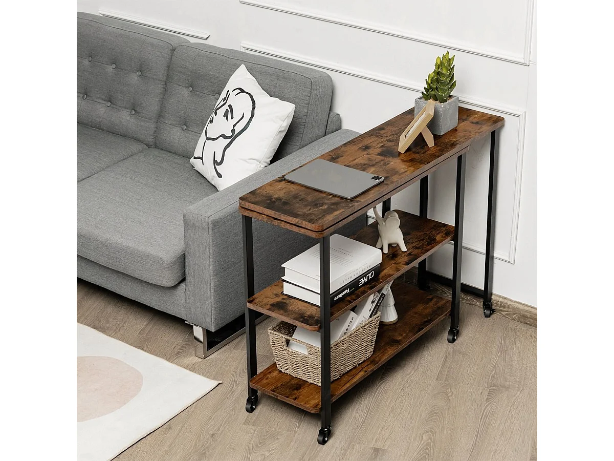 Table d'Appoint Ajustable Rotative à 360° Table Mobile pour Ordinateur Portable avec 6 Roulettes Universelles 101x82,5x72,5CM