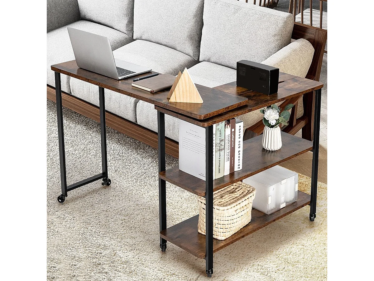 Table d'Appoint Ajustable Rotative à 360° Table Mobile pour Ordinateur Portable avec 6 Roulettes Universelles 101x82,5x72,5CM