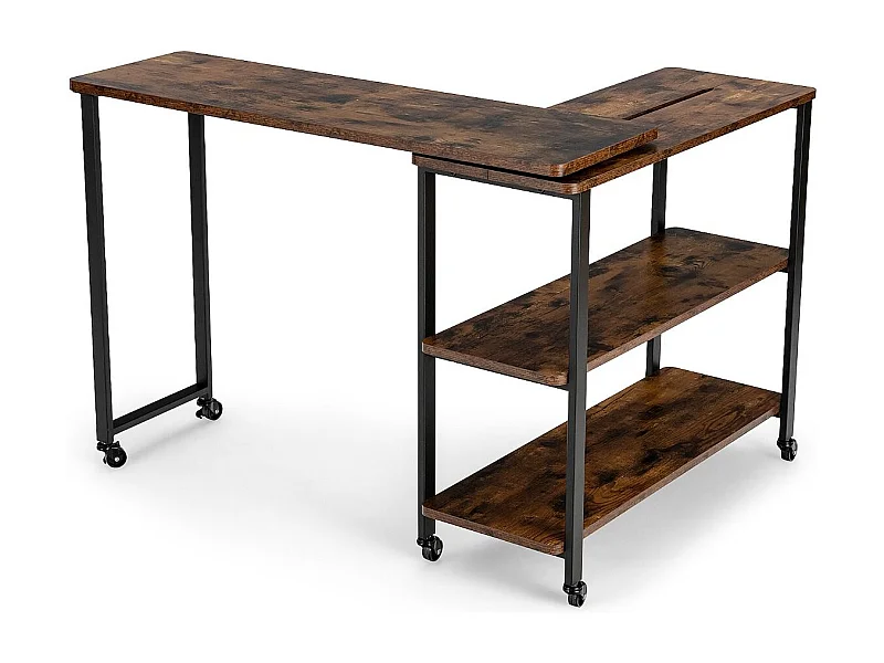 Beistelltisch Holz Couchtisch L-Form Tischplatte 360° drehbar 3 Ebenen Wohnzimmertisch Vintage 101 x 82,5 x 72,5 cm