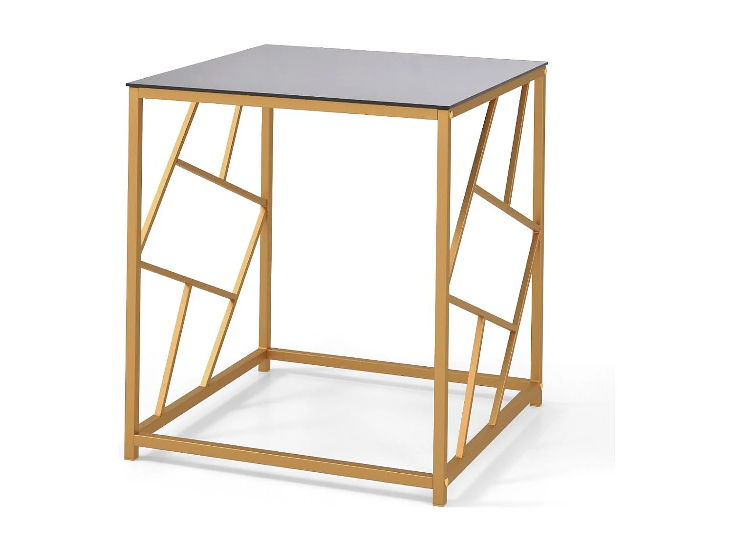 Table d'Appoint Carrée Bout de Canapé avec Plateau en Verre Trempé Cadre Géométrique Doré Petite Table Basse Salon Moderne 50 x 50 x 55 cm Noir