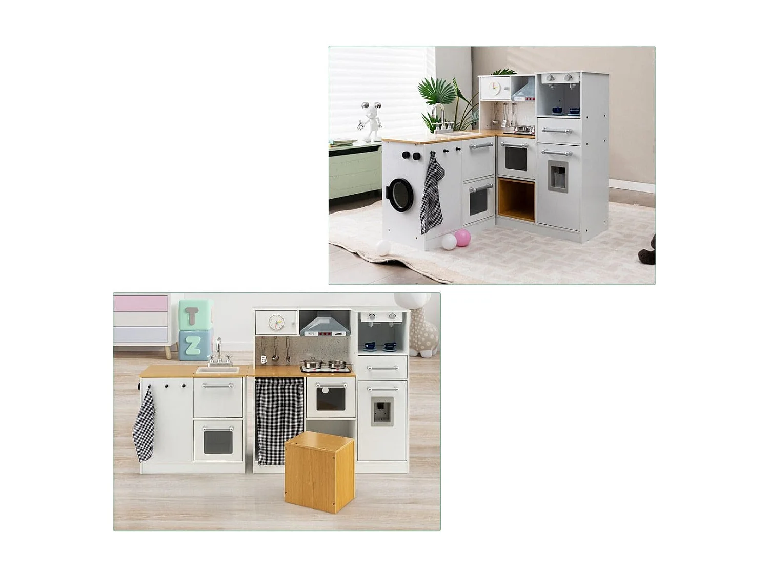 Kinder-Küchenset Spielküche mit Licht Hocker Kaffeemaschine Wasserspender Herd