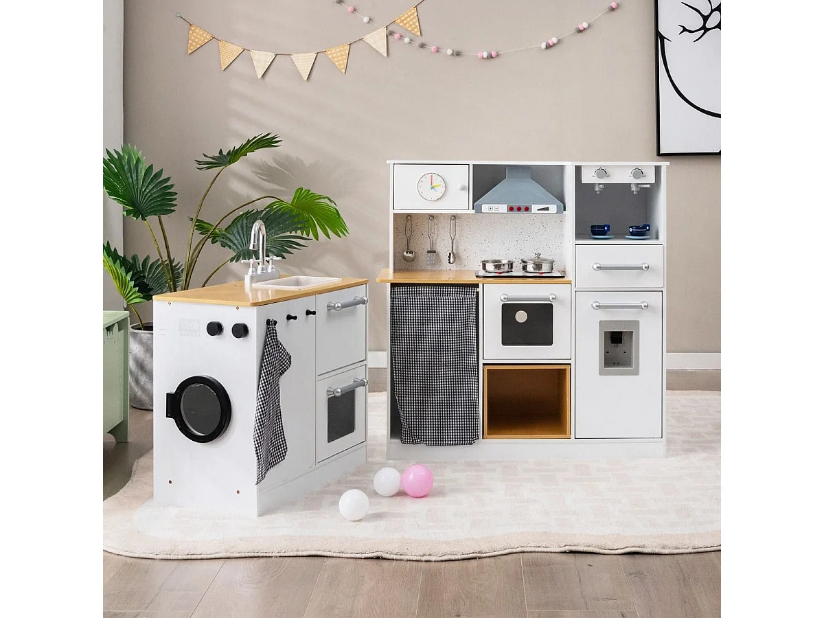 Kinder-Küchenset Spielküche mit Licht Hocker Kaffeemaschine Wasserspender Herd