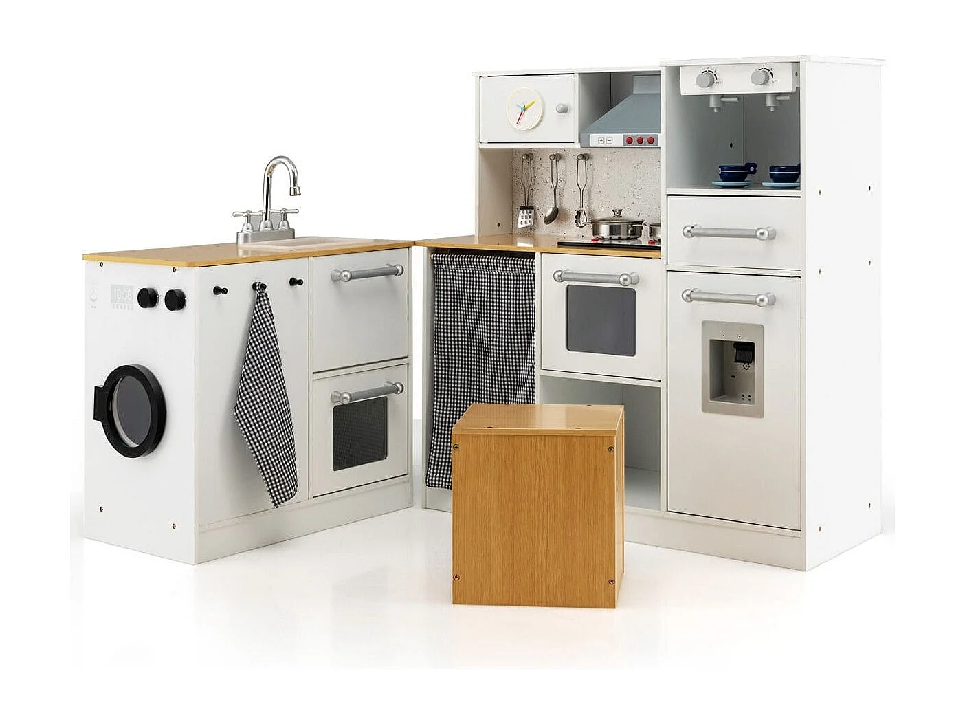 Kinder-Küchenset Spielküche mit Licht Hocker Kaffeemaschine Wasserspender Herd