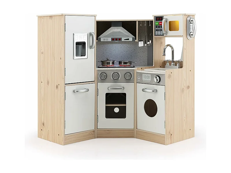 Eck Spielküche mit Sound und Licht, Kinderküche aus Holz, inkl. Spielzubehör, für Kinder ab 3 Jahren