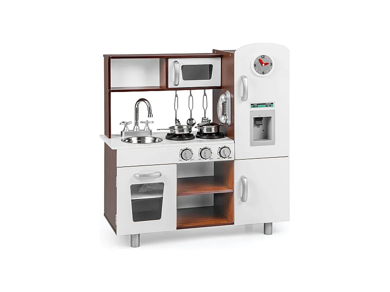 Holz Kinderküche mit Licht & Sound & Herd & Mikrowelle & Ofen & Utensilien Spielküche