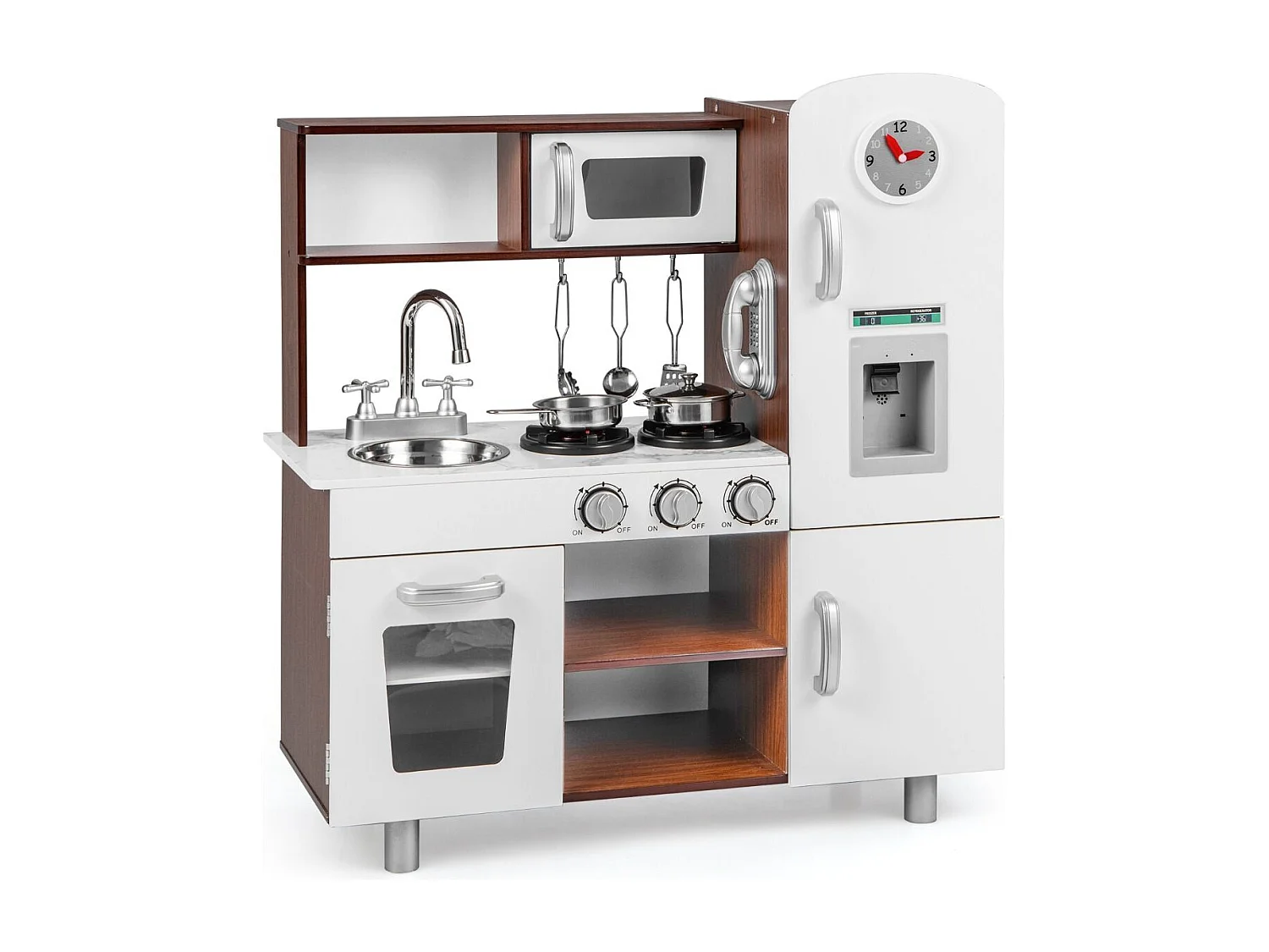 Set di cucina giocattolo per bambini con suoni e luci realistiche, Cucina giocattolo in legno con fornelli Marrone