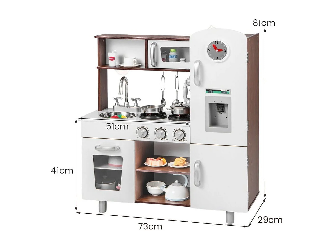 Set di cucina giocattolo per bambini con suoni e luci realistiche, Cucina giocattolo in legno con fornelli Marrone