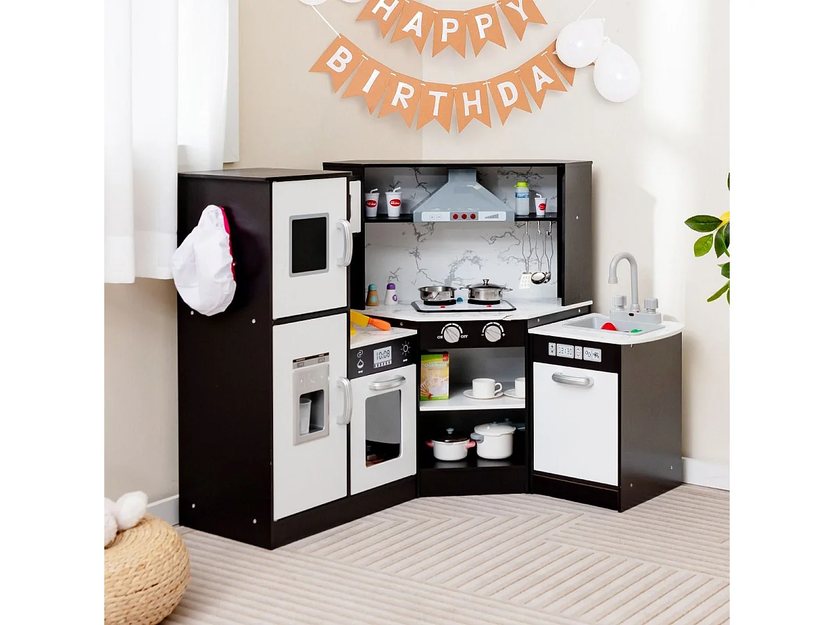 Cucina giocattolo per bambini in legno con lavabo separato suoni e luci divertenti, Set da cucina per giochi Caffè