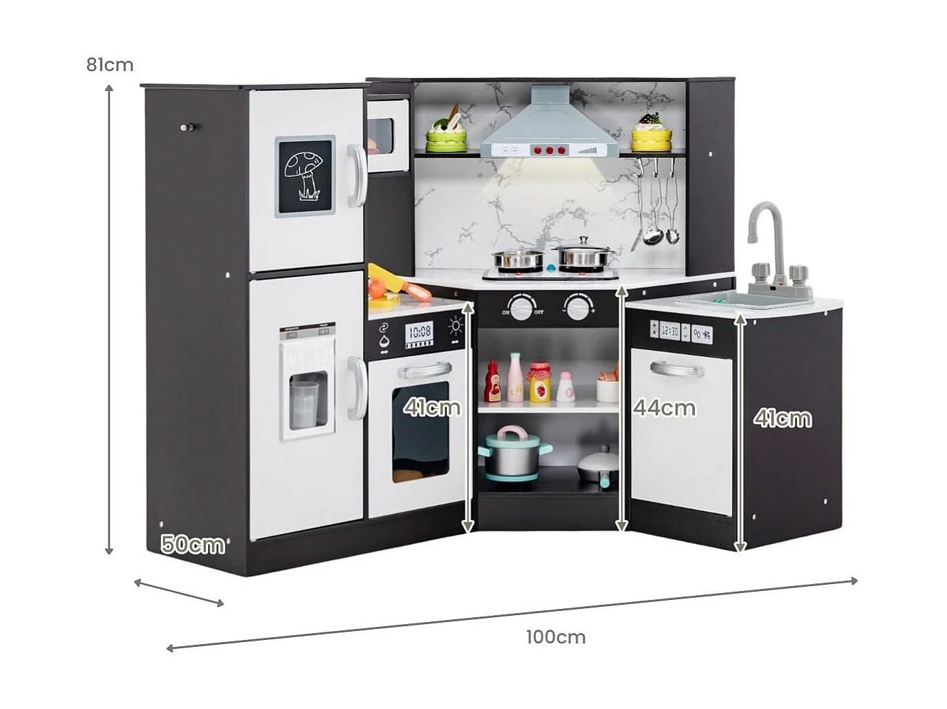 Cucina giocattolo per bambini in legno con lavabo separato suoni e luci divertenti, Set da cucina per giochi Caffè