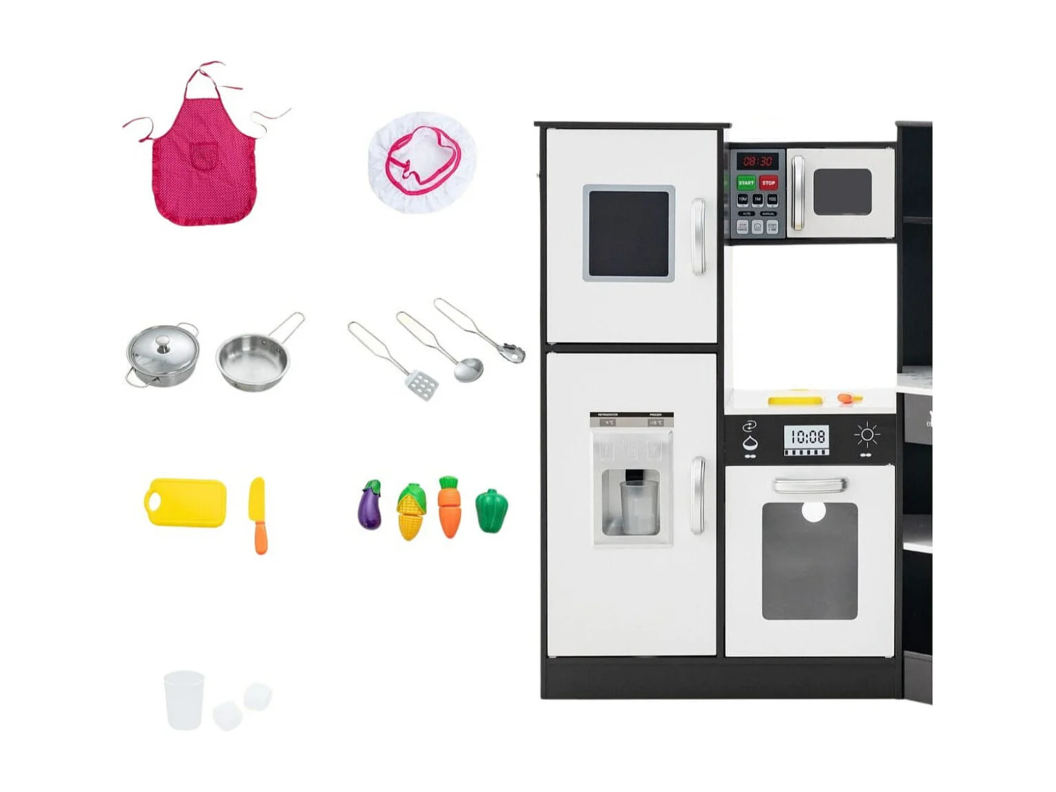 Cucina giocattolo per bambini in legno con lavabo separato suoni e luci divertenti, Set da cucina per giochi Caffè