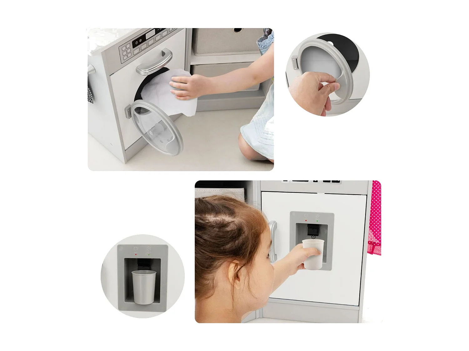 Holz Kinderküche mit Licht & Sound & Wasserspender & Waschmaschine & Zubehör Spielküche