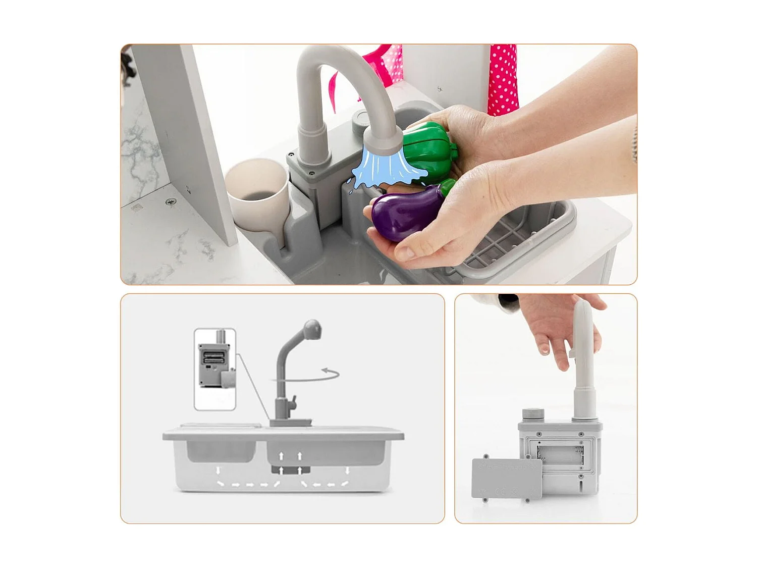 Holz Kinderküche mit Licht & Sound & Wasserspender & Waschmaschine & Zubehör Spielküche