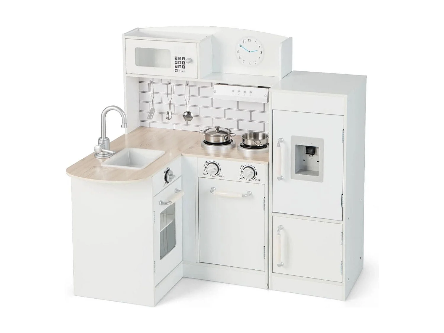 Cuisine d'angle avec réfrigérateur séparé & son & accessoires de jeu Cuisine pour enfants blanche