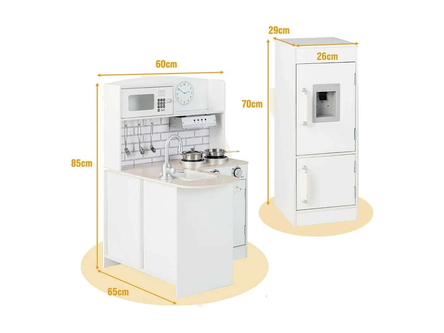 Cuisine d'angle avec réfrigérateur séparé & son & accessoires de jeu Cuisine pour enfants blanche