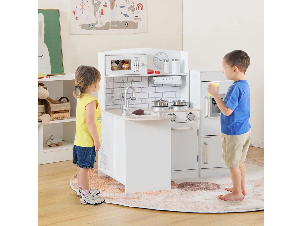 Cuisine d'angle avec réfrigérateur séparé & son & accessoires de jeu Cuisine pour enfants blanche