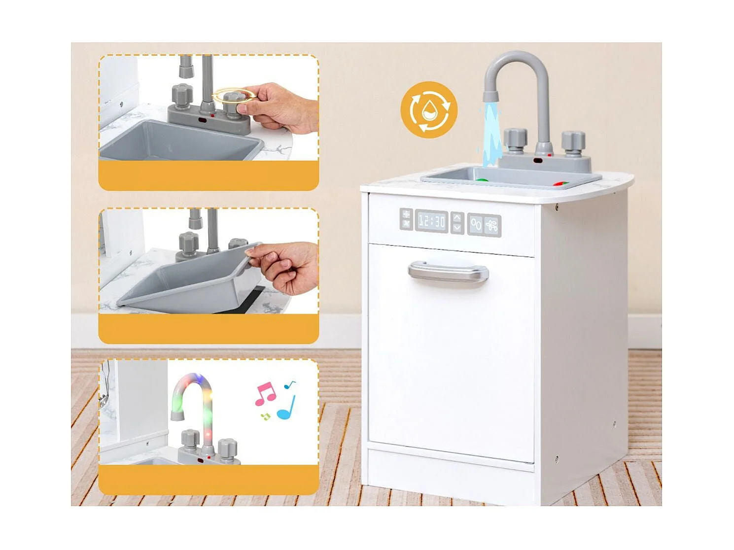 Holz Eck Kinderküche mit Licht & Sound & Tafel & Zubehör Kinderküche Spielküche Holzküche Weiß