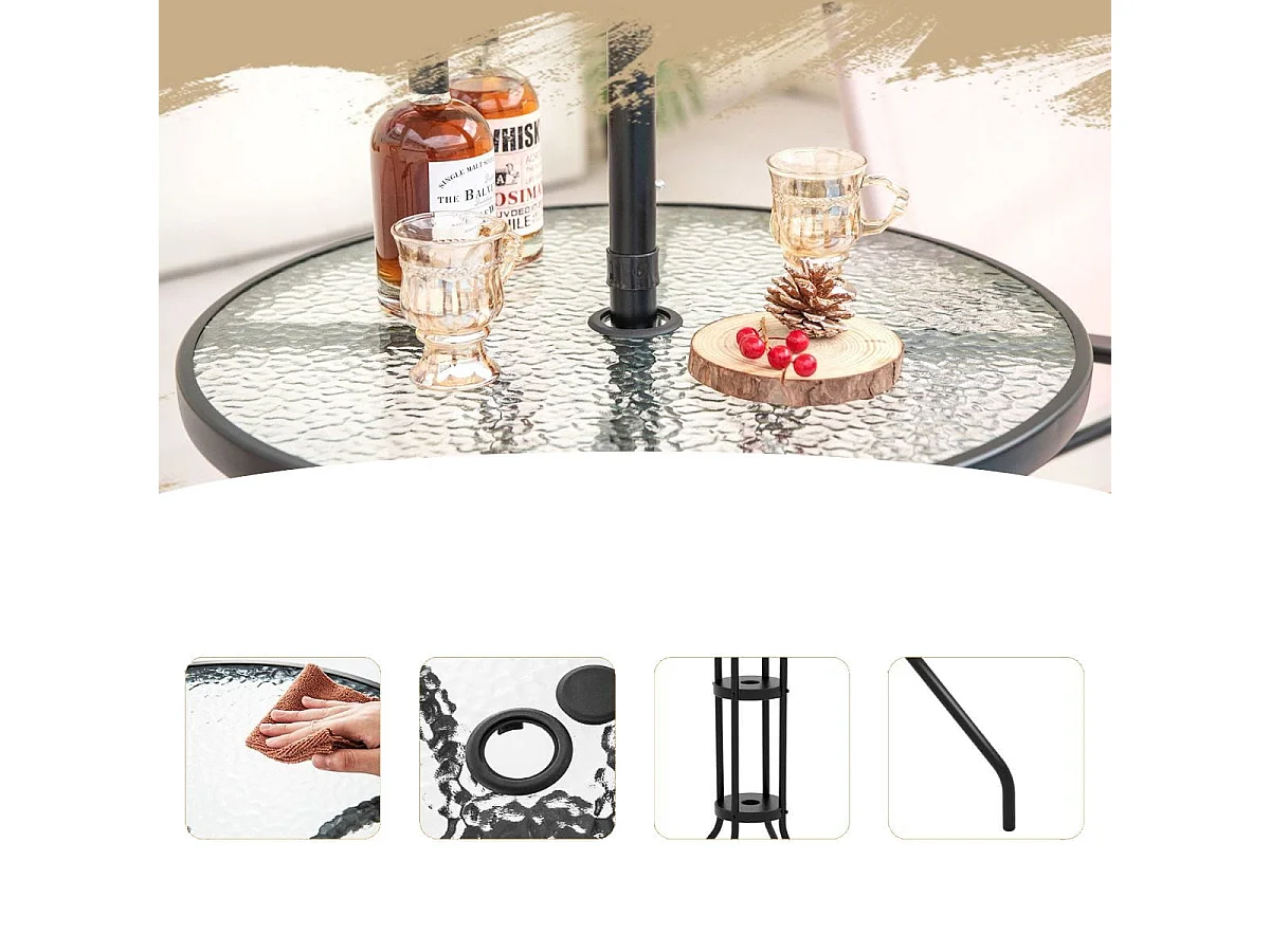 4 tlg. Outdoor Bar-Set Runder Bartisch mit 2 Klappbaren Barhockern & Sonnenschirm Beige