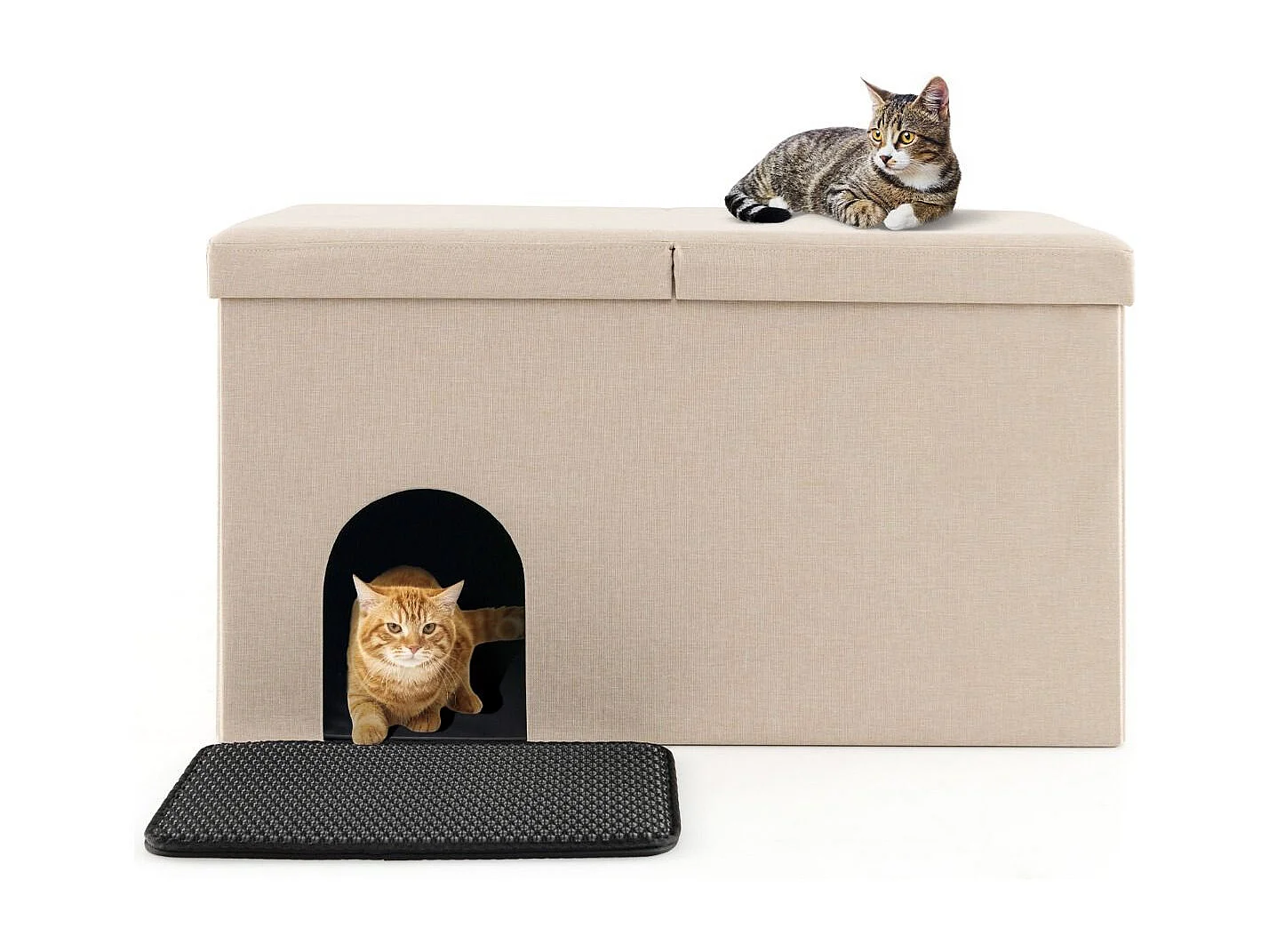 Katzenhöhle faltbar 2 in 1 Katzenhaus Sitzbank bis 200 kg Katzenversteck für Katzentoilette 90 x 50 x 50 cm Beige