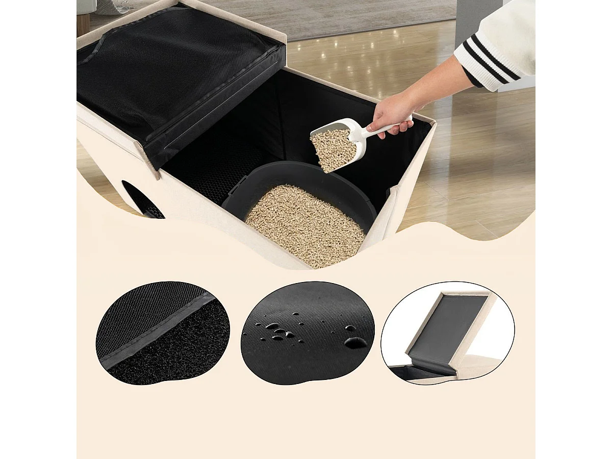 Katzenhöhle faltbar 2 in 1 Katzenhaus Sitzbank bis 200 kg Katzenversteck für Katzentoilette 90 x 50 x 50 cm Beige