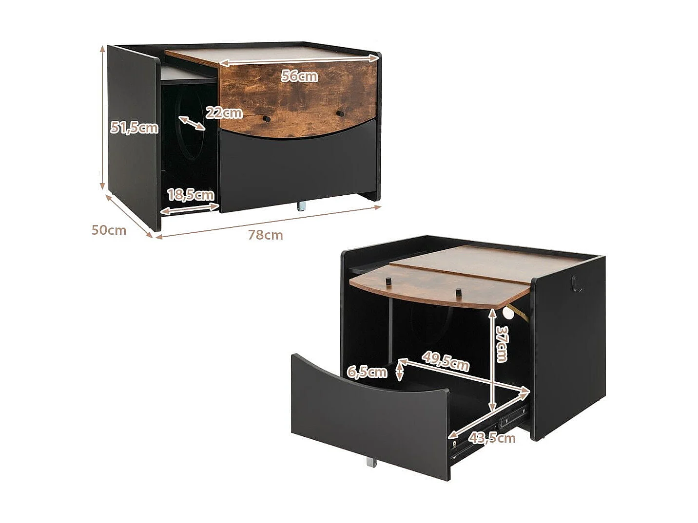 Katzenschrank für Katzentoilette Katzenhaus mit ausziehbarer Schublade & Eingang & Haken & Klapptür 78 x 50 x 51,5 cm