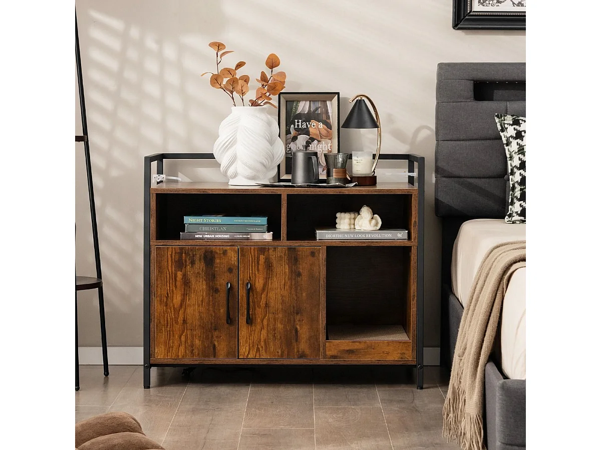 Haustierkiste Katzenschrank mit Doppeltüren & Kratzunterlage 89 x 45 x 74,5 cm Kaffee