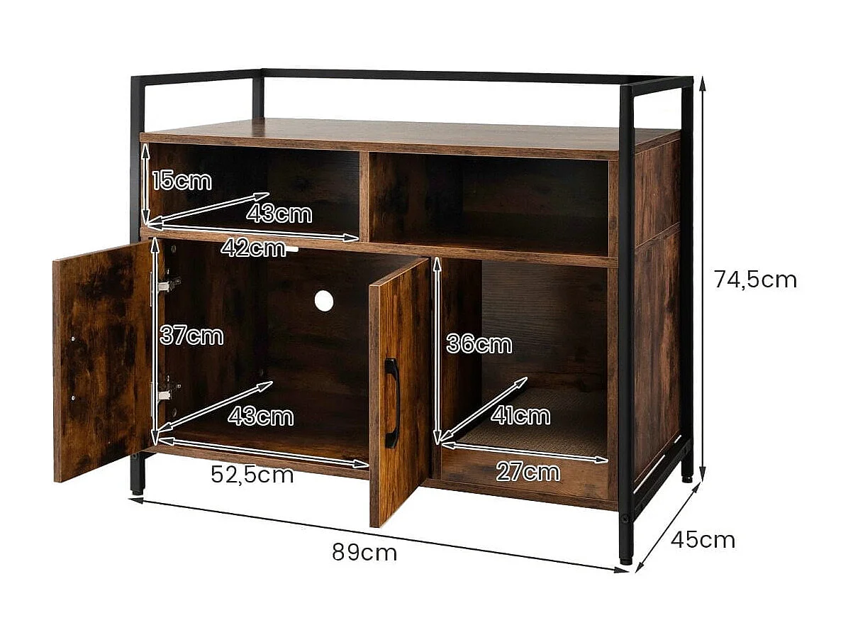 Haustierkiste Katzenschrank mit Doppeltüren & Kratzunterlage 89 x 45 x 74,5 cm Kaffee