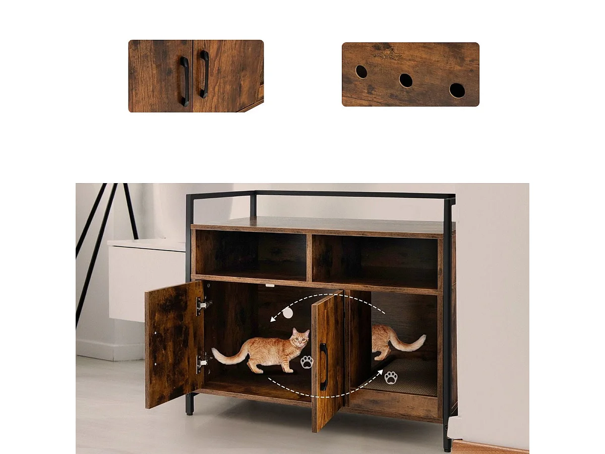 Haustierkiste Katzenschrank mit Doppeltüren & Kratzunterlage 89 x 45 x 74,5 cm Kaffee