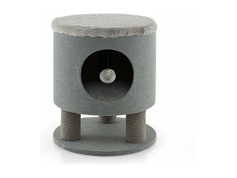 Katzenhocker mit Katzenhöhle 20x19cm, Katzenhaus Kratzbaum Kletterbaum Katzenkratzbaum 40 x 40 x 47 cm (Grau) BH32210