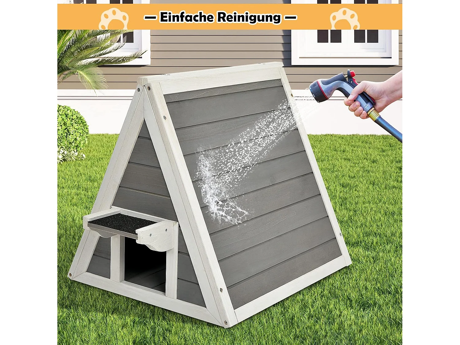 Hölzernes Katzenhaus bis 20kg, Katzenhütte Holz, Katzenhöhle Outdoor Winterfest, Haustierhütte wetterfest für draußen und drinnen 50x55x53cm