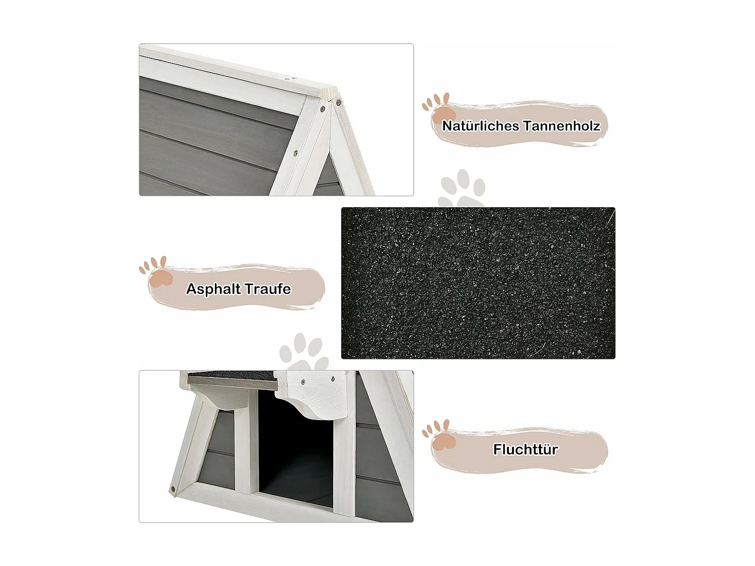 Hölzernes Katzenhaus bis 20kg, Katzenhütte Holz, Katzenhöhle Outdoor Winterfest, Haustierhütte wetterfest für draußen und drinnen 50x55x53cm