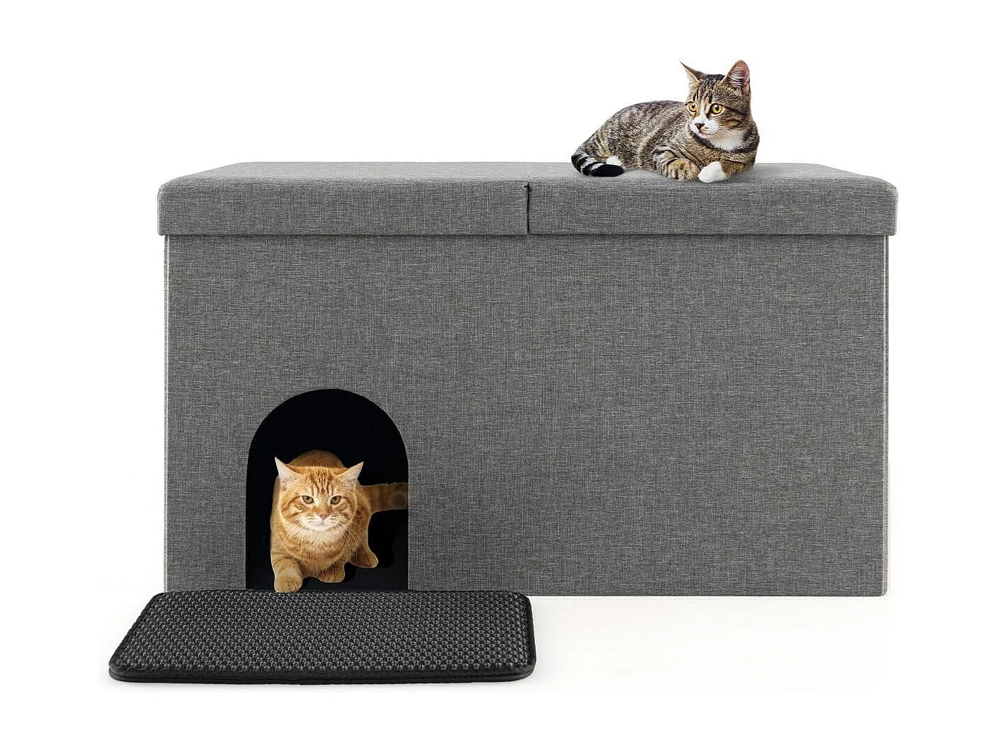 Katzenhöhle faltbar 2 in 1 Katzenhaus Sitzbank bis 200 kg Katzenversteck für Katzentoilette 90 x 50 x 50 cm Grau