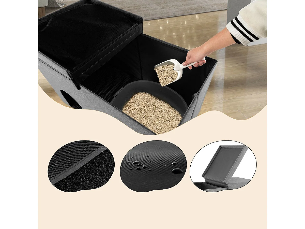 Katzenhöhle faltbar 2 in 1 Katzenhaus Sitzbank bis 200 kg Katzenversteck für Katzentoilette 90 x 50 x 50 cm Grau