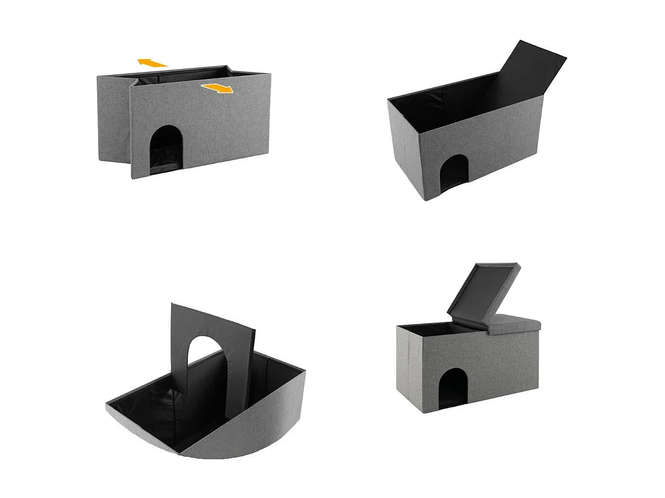 Katzenhöhle faltbar 2 in 1 Katzenhaus Sitzbank bis 200 kg Katzenversteck für Katzentoilette 90 x 50 x 50 cm Grau