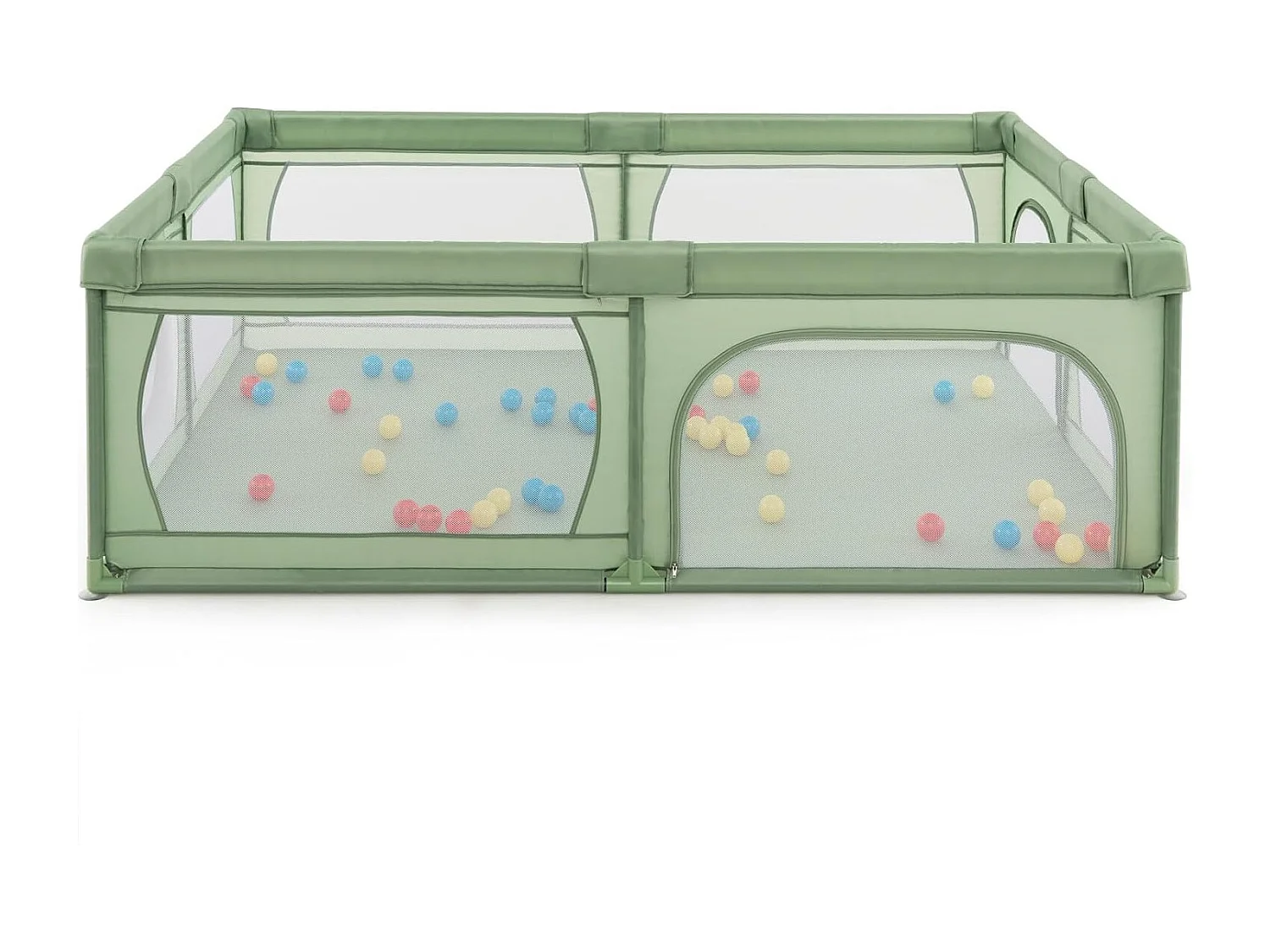 Baby-Laufstall, Spielgitter für Kleinkinder mit Seitentasche & 50 Spielbällen, 206×147×68,5 cm Grün NN7086