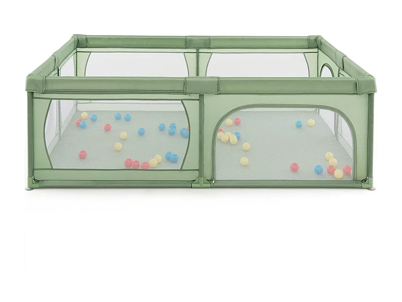 Baby-Laufstall, Spielgitter für Kleinkinder mit Seitentasche & 50 Spielbällen, 206×147×68,5 cm Grün NN7086