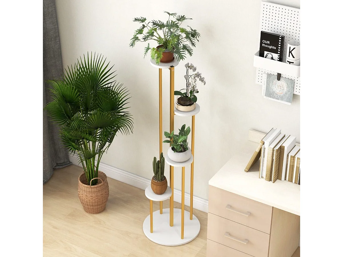 Scaffale per piante in metallo per interni, 125cm alta scaffale a 5 livelli angolare per piante in vaso Bianco