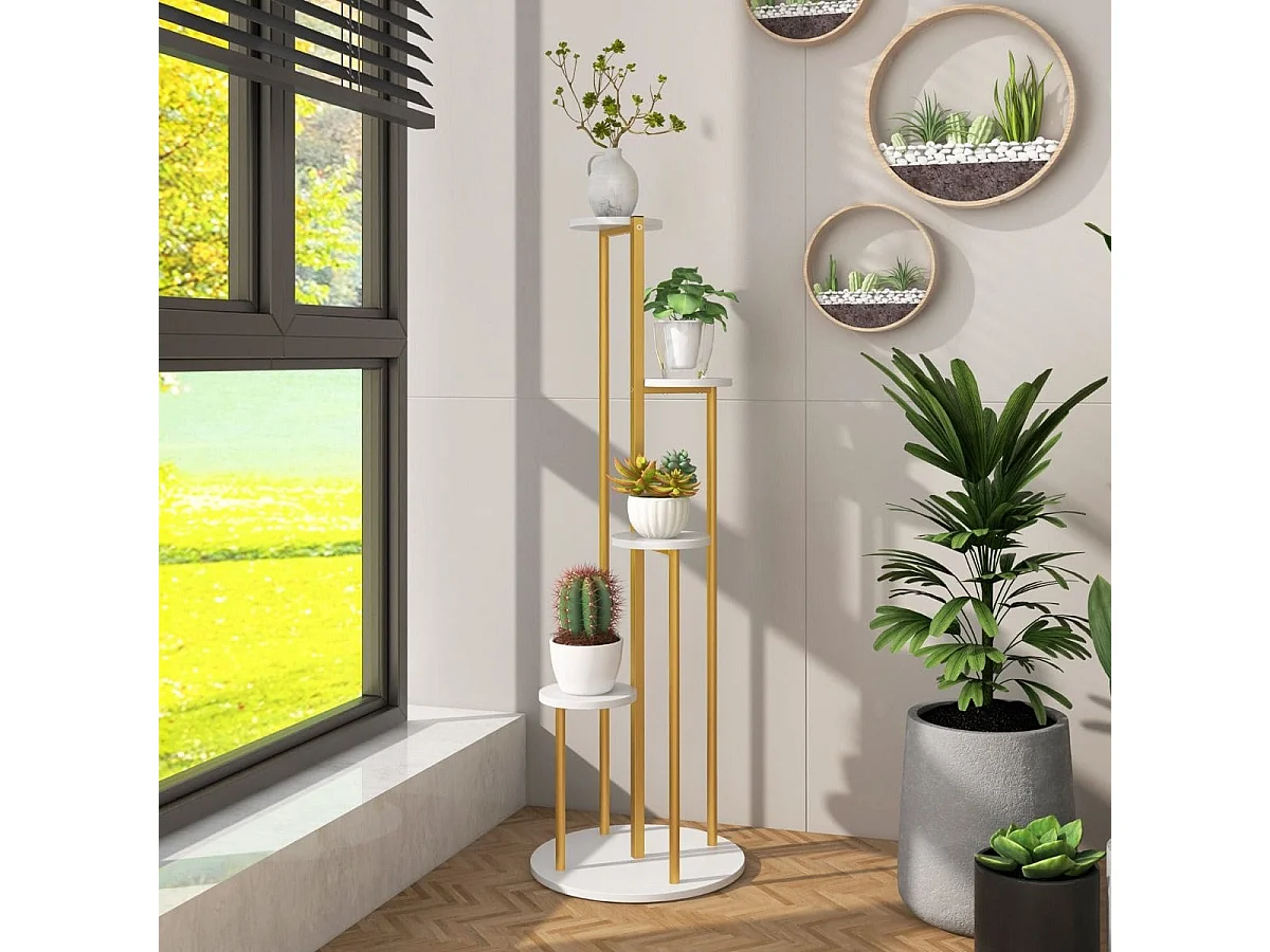 Scaffale per piante in metallo per interni, 125cm alta scaffale a 5 livelli angolare per piante in vaso Bianco