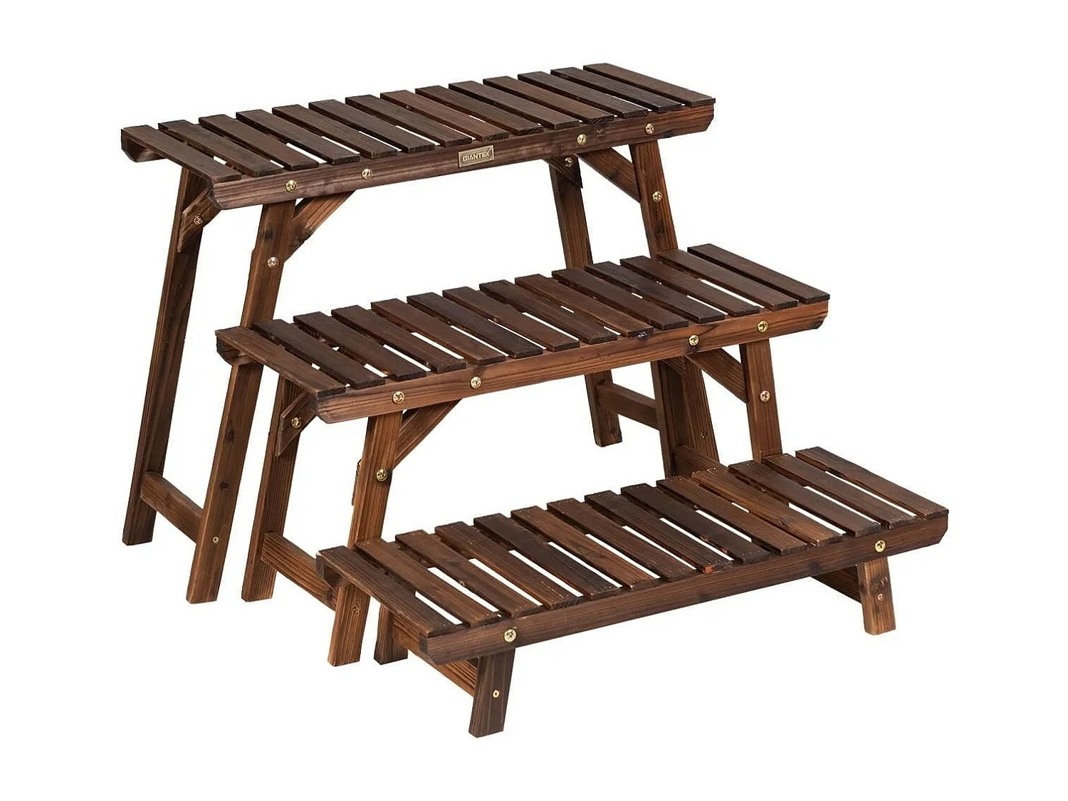 Scaffale angolare di legno per piante con 3 livelli, Scaffale a scala carbonizzato per giardino cortile balcone