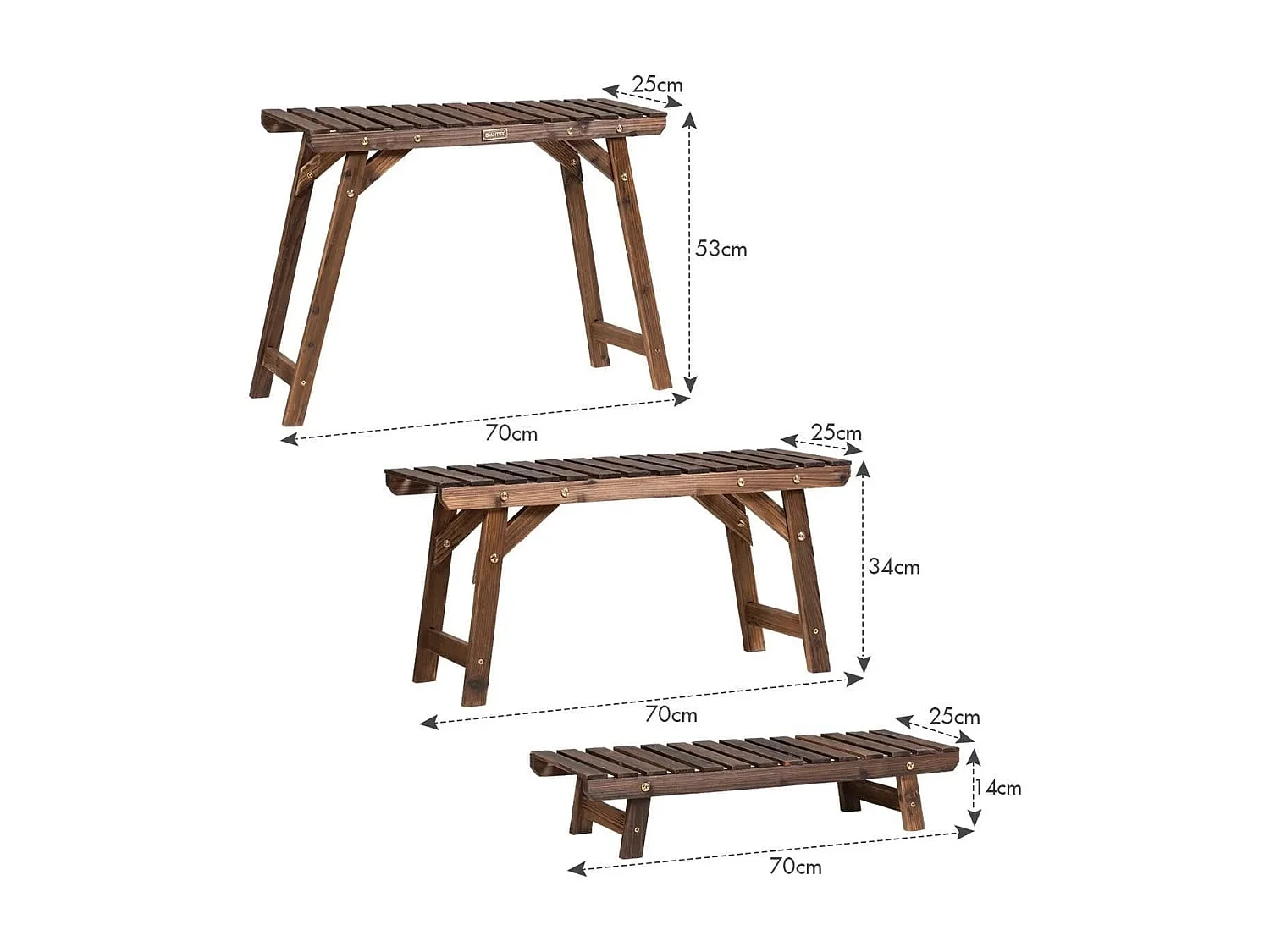 Scaffale angolare di legno per piante con 3 livelli, Scaffale a scala carbonizzato per giardino cortile balcone