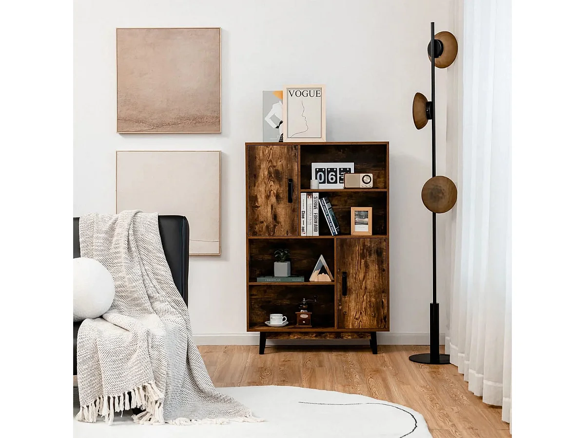 Bücherregal Holz Aufbewahrungsschrank mit Türen und offene Regale 80 x 24 x 120 cm Kaffee