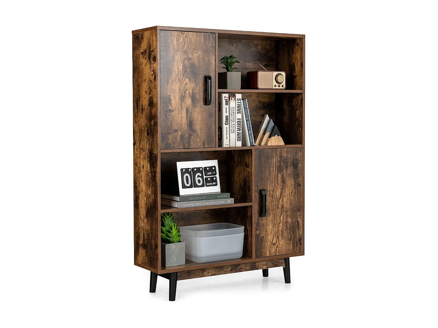 Bücherregal Holz Aufbewahrungsschrank mit Türen und offene Regale 80 x 24 x 120 cm Kaffee