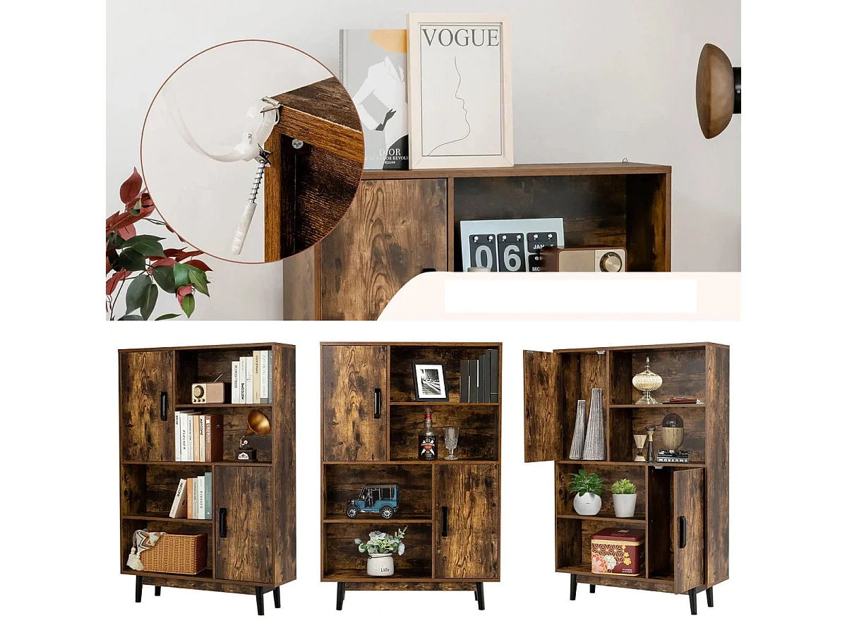 Bücherregal Holz Aufbewahrungsschrank mit Türen und offene Regale 80 x 24 x 120 cm Kaffee