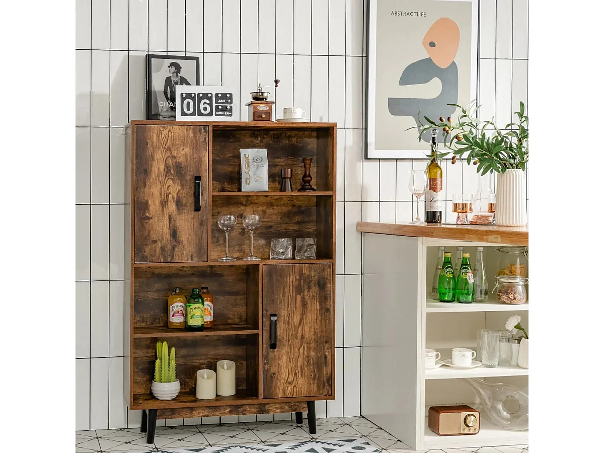Bücherregal Holz Aufbewahrungsschrank mit Türen und offene Regale 80 x 24 x 120 cm Kaffee
