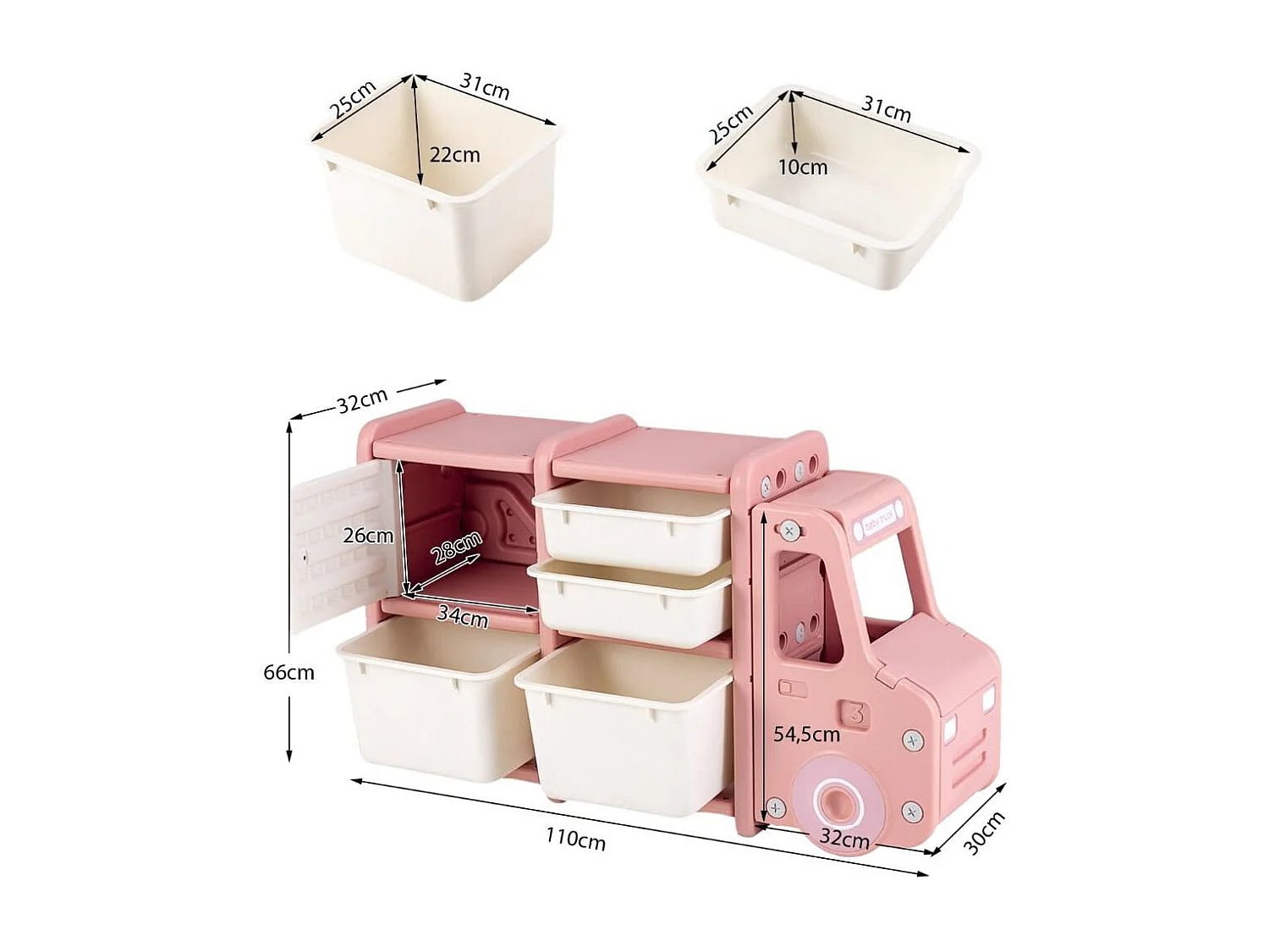 Spielzeugregal 2 Ebenen Kinderregal mit Schubladen und Aufbewahrungsboxen 110 x 32 x 66 cm Rosa