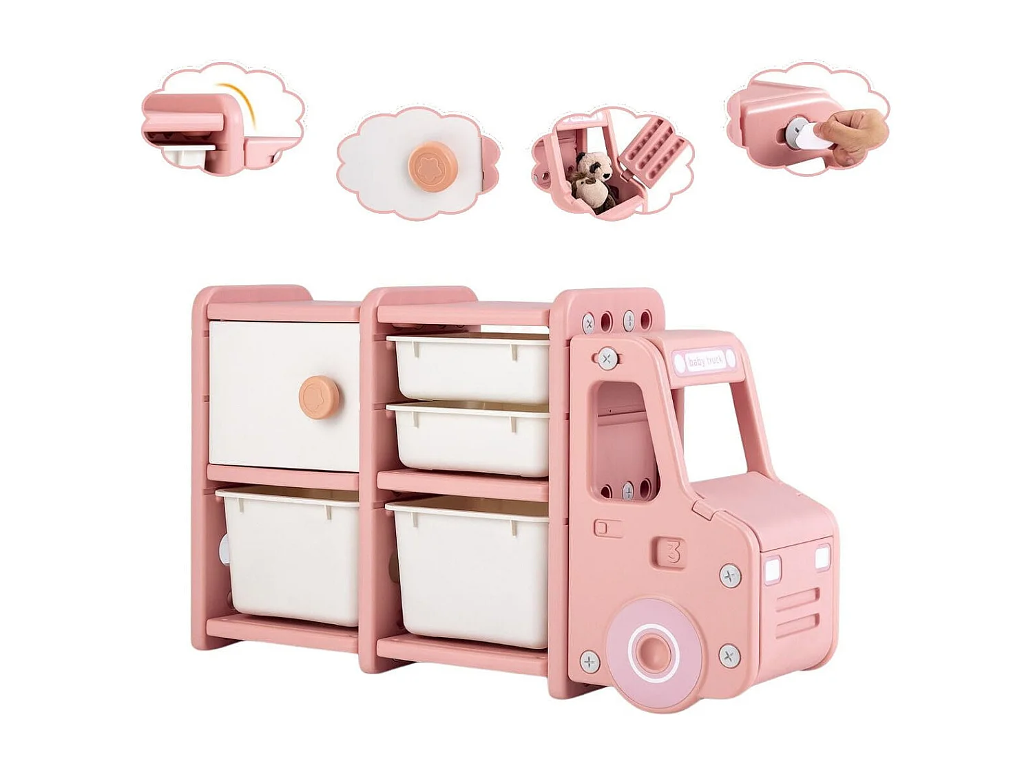 Spielzeugregal 2 Ebenen Kinderregal mit Schubladen und Aufbewahrungsboxen 110 x 32 x 66 cm Rosa