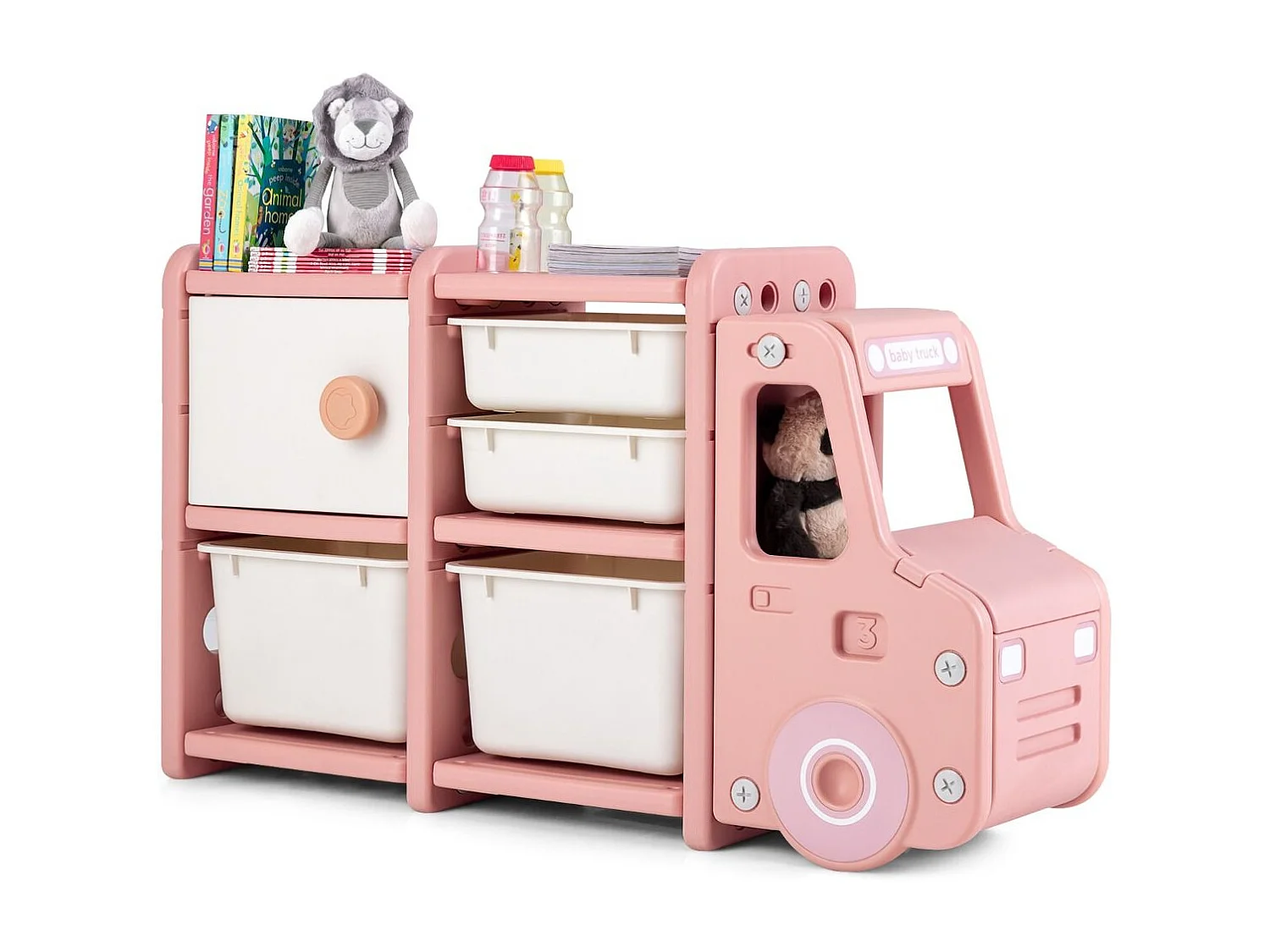 Spielzeugregal 2 Ebenen Kinderregal mit Schubladen und Aufbewahrungsboxen 110 x 32 x 66 cm Rosa