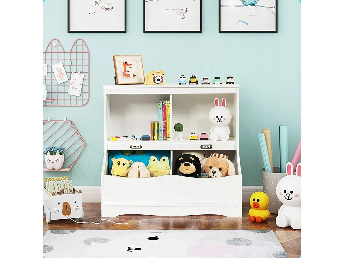 Kinderregal mit 4 Fächern Spielzeugregal Bücherregal für Kinder 67 x 40 x 62 cm Weiß